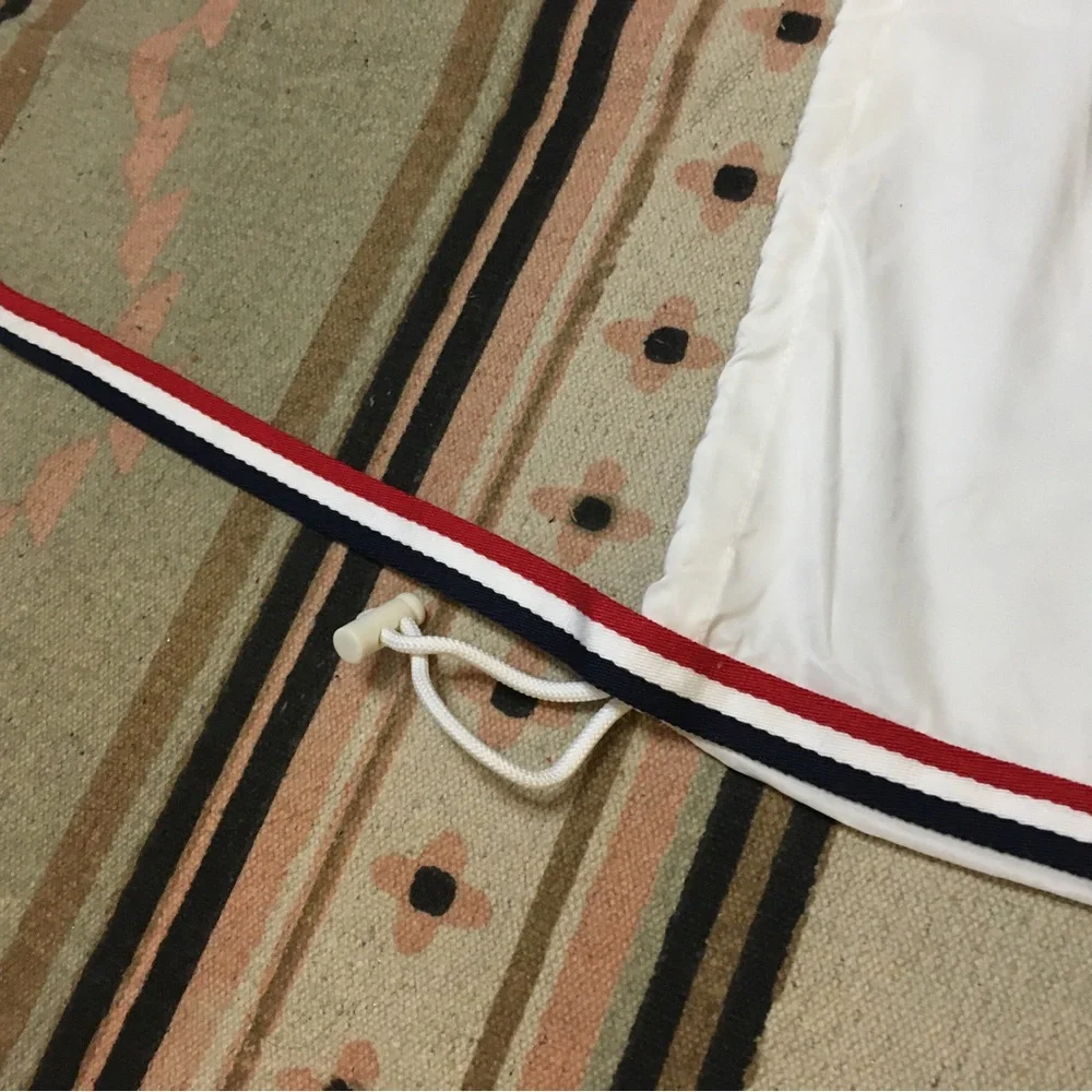 Moncler Medium blue white & red trim drawstring dustbag & shoulder length strap